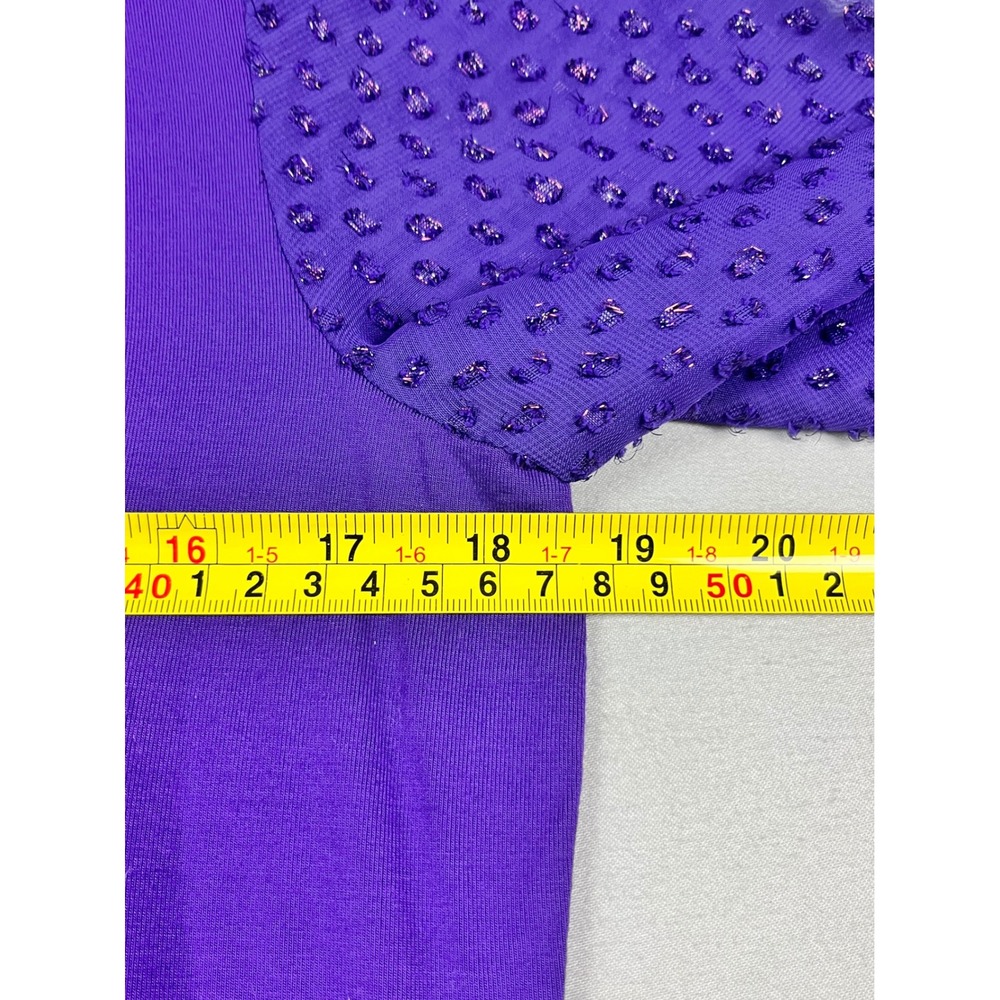Talbots Purple Smocked Mock Neck Top Metallic Swiss Dot Sheer Sleeve Womens Med - Picture 5 of 7